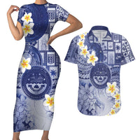 Federated States Of Micronesia Christmas Couples Matching Short Sleeve Bodycon Dress and Hawaiian Shirt Retro Style Dark Version - Polynesian Pride
