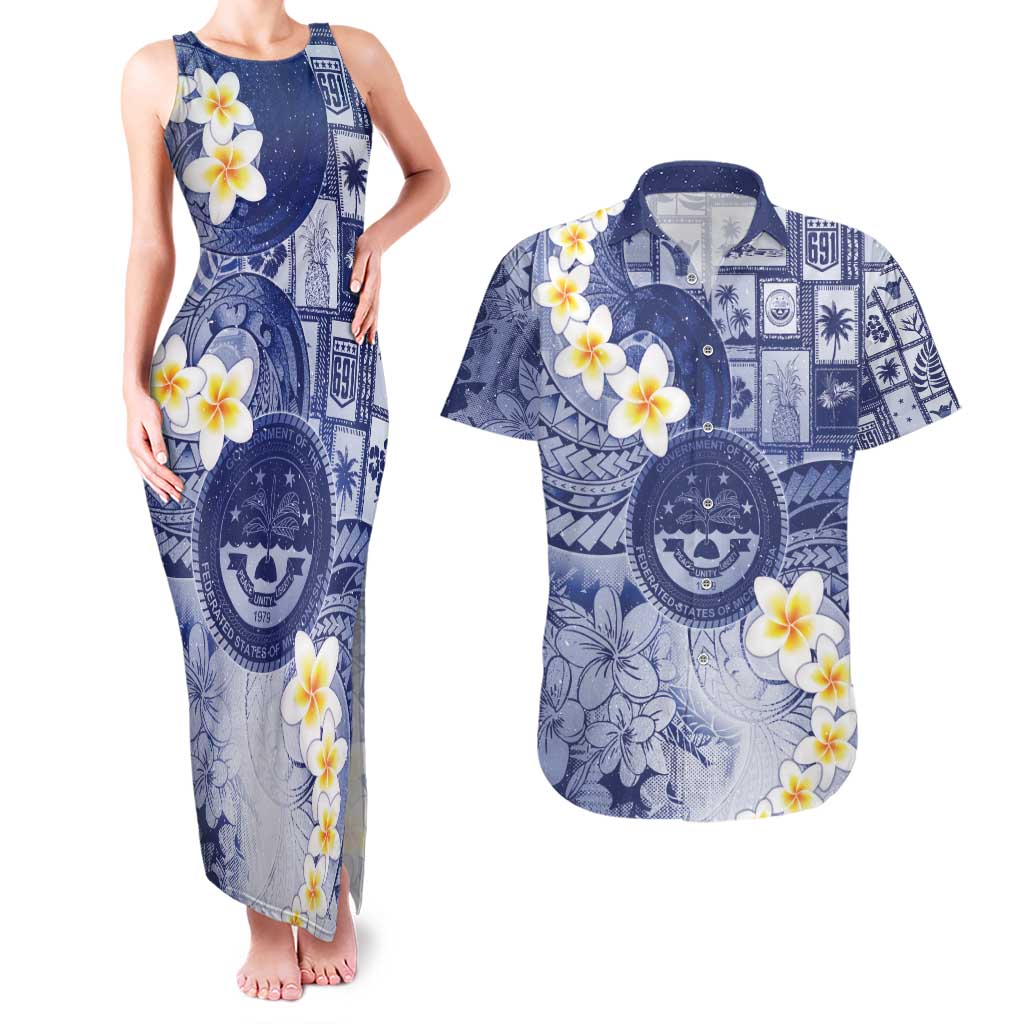 Federated States Of Micronesia Christmas Couples Matching Tank Maxi Dress and Hawaiian Shirt Retro Style Dark Version - Polynesian Pride