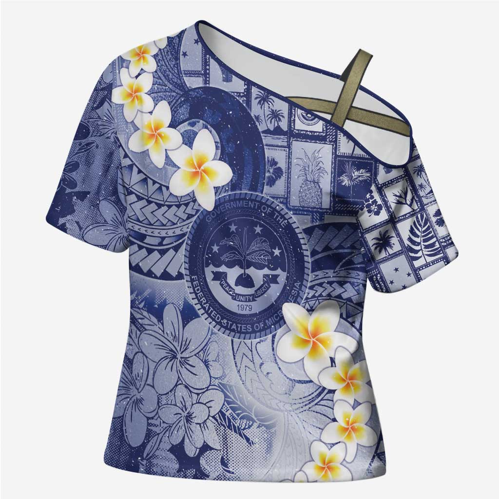 Federated States Of Micronesia Christmas Cross Shoulder Shirt Retro Style Dark Version - Polynesian Pride