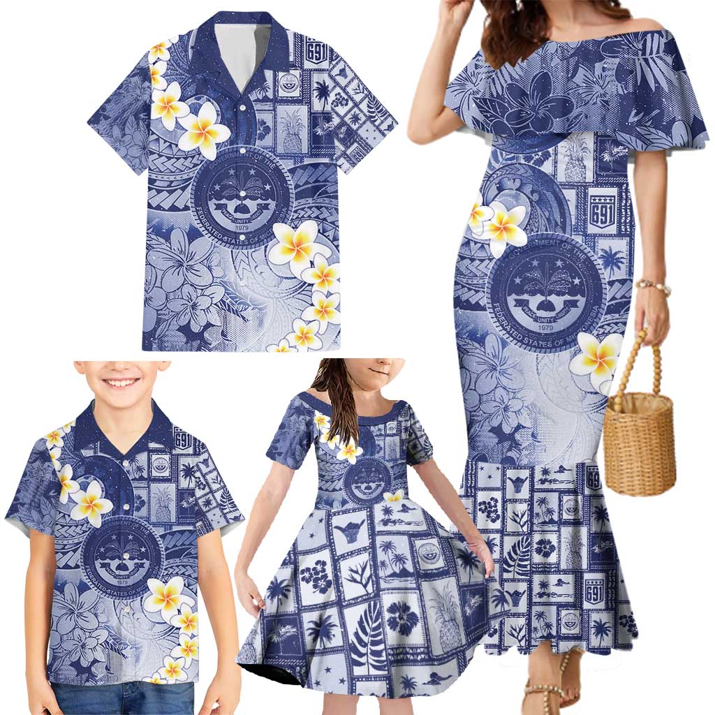 Federated States Of Micronesia Christmas Family Matching Mermaid Dress and Hawaiian Shirt Retro Style Dark Version - Polynesian Pride