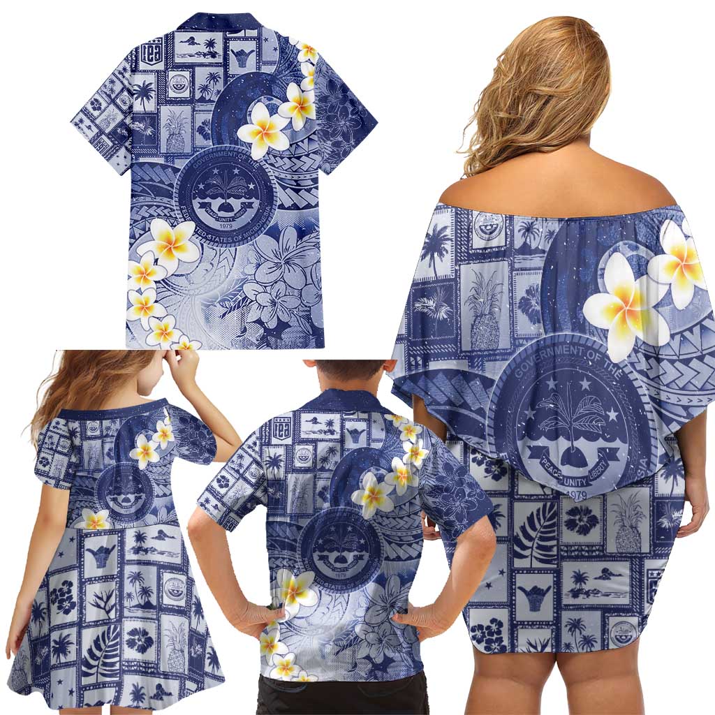 Federated States Of Micronesia Christmas Family Matching Off Shoulder Short Dress and Hawaiian Shirt Retro Style Dark Version - Polynesian Pride