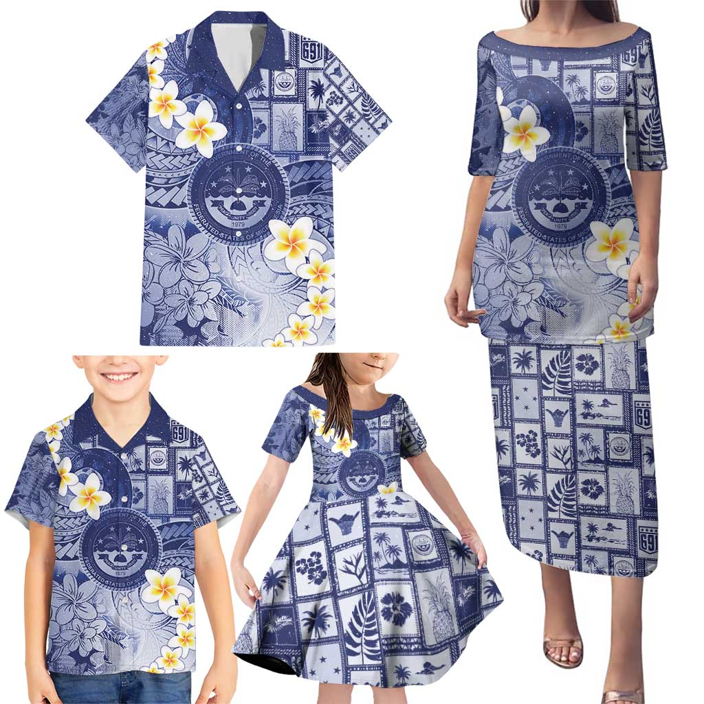 Federated States Of Micronesia Christmas Family Matching Puletasi and Hawaiian Shirt Retro Style Dark Version - Polynesian Pride
