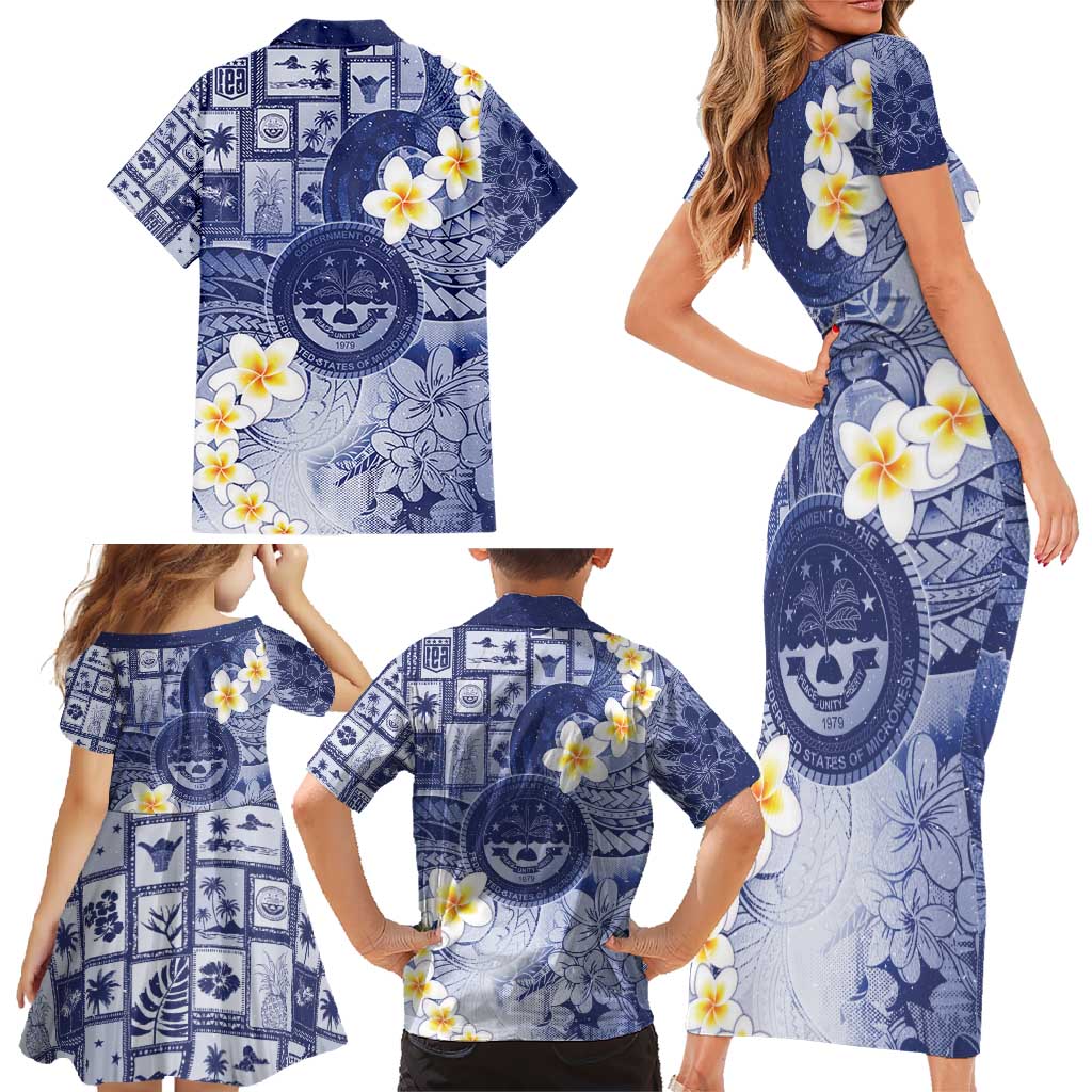 Federated States Of Micronesia Christmas Family Matching Short Sleeve Bodycon Dress and Hawaiian Shirt Retro Style Dark Version - Polynesian Pride