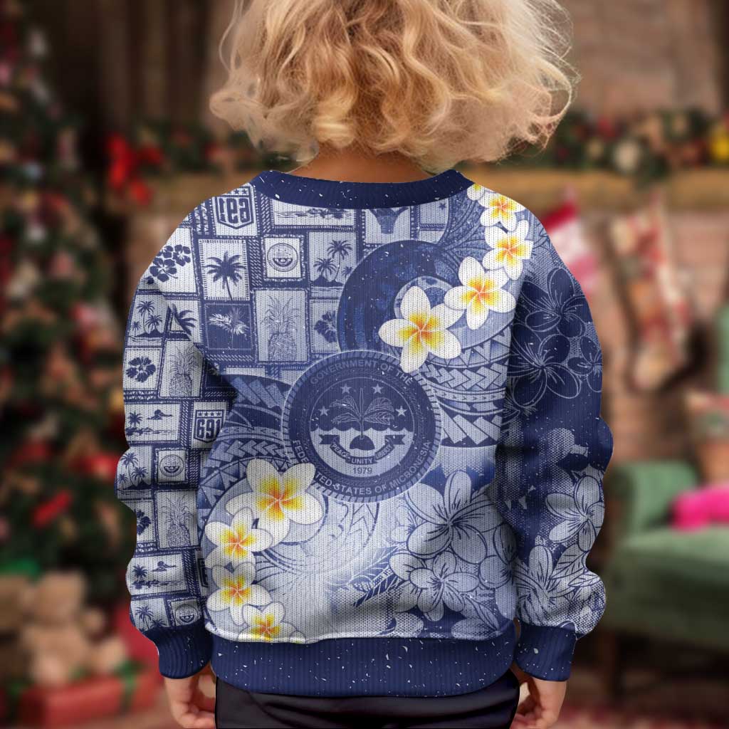 Federated States Of Micronesia Christmas Kid Ugly Christmas Sweater Retro Style Dark Version - Polynesian Pride