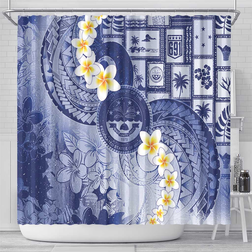 Federated States Of Micronesia Christmas Shower Curtain Retro Style Dark Version - Polynesian Pride
