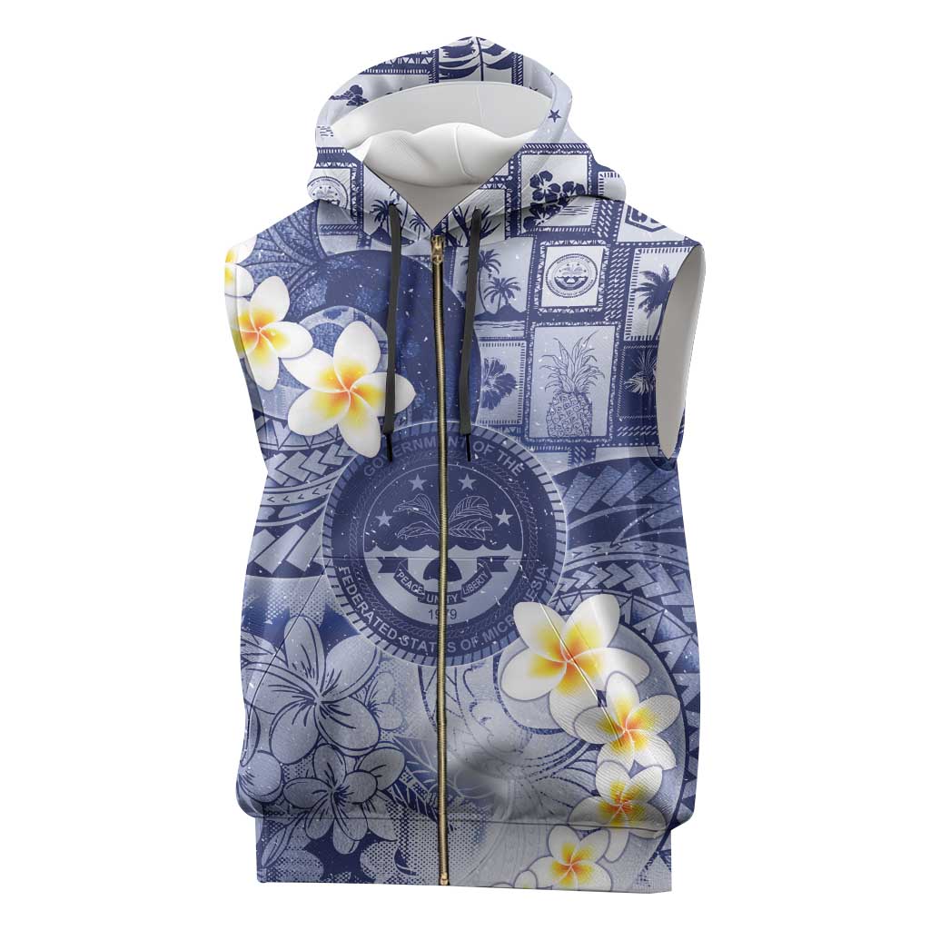 Federated States Of Micronesia Christmas Sleeveless Zip Hoodie Retro Style Dark Version - Polynesian Pride