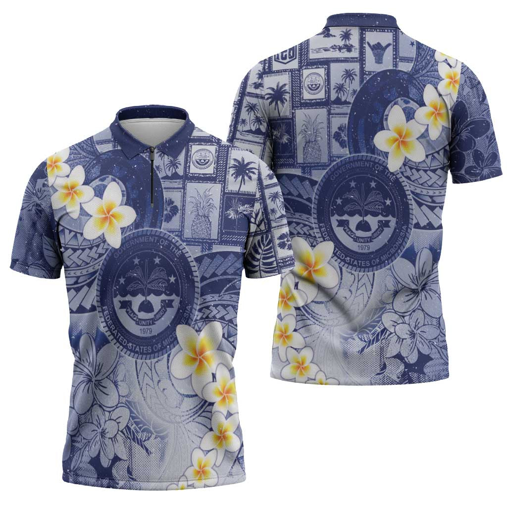 Federated States Of Micronesia Christmas Zipper Polo Shirt Retro Style Dark Version - Polynesian Pride