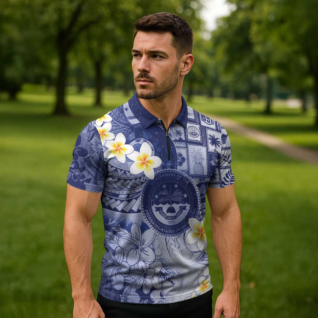 Federated States Of Micronesia Christmas Zipper Polo Shirt Retro Style Dark Version - Polynesian Pride