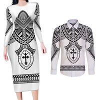 Personalised Melanesian Brotherhood Couples Matching Long Sleeve Bodycon Dress and Long Sleeve Button Shirt With Tribal Pattern - Polynesian Pride