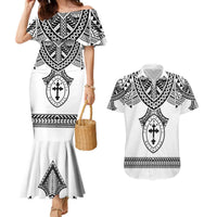 Personalised Melanesian Brotherhood Couples Matching Mermaid Dress and Hawaiian Shirt With Tribal Pattern - Polynesian Pride