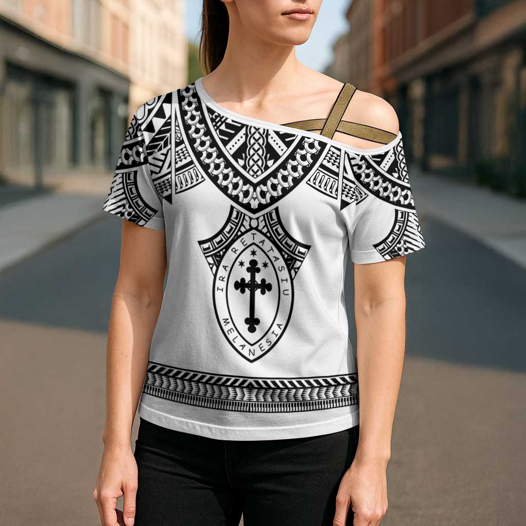 Personalised Melanesian Brotherhood Cross Shoulder Shirt With Tribal Pattern - Polynesian Pride