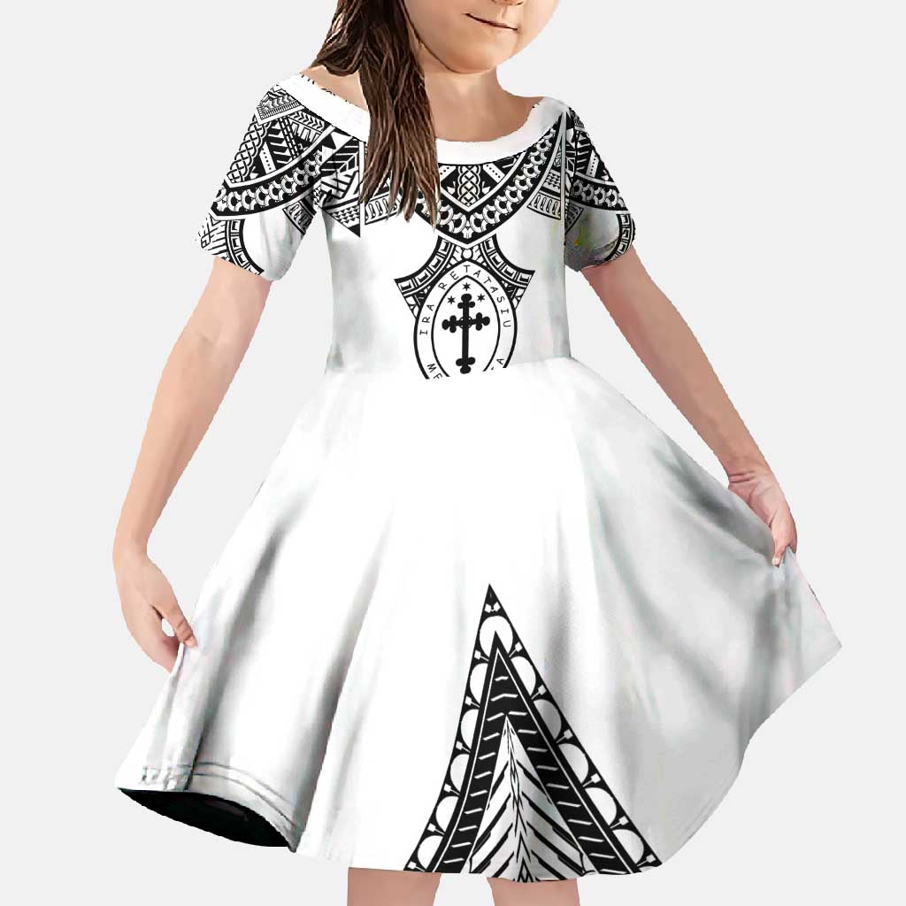Personalised Melanesian Brotherhood Family Matching Long Sleeve Bodycon Dress and Hawaiian Shirt With Tribal Pattern LT05 Daughter's Dress White - Polynesian Pride