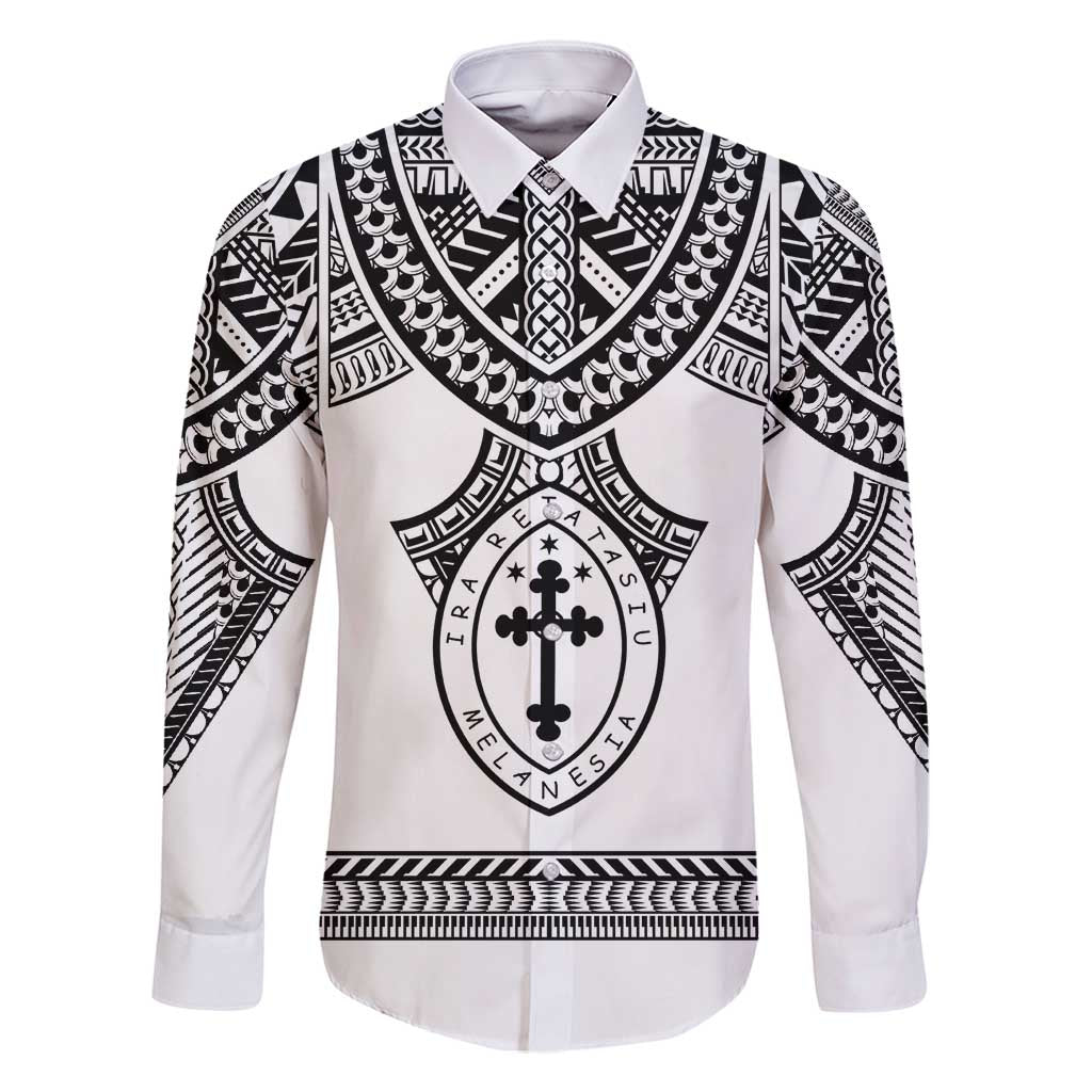Personalised Melanesian Brotherhood Family Matching Off Shoulder Maxi Dress and Hawaiian Shirt With Tribal Pattern LT05 Dad's Shirt - Long Sleeve White - Polynesian Pride