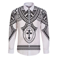 Personalised Melanesian Brotherhood Family Matching Short Sleeve Bodycon Dress and Hawaiian Shirt With Tribal Pattern LT05 Dad's Shirt - Long Sleeve White - Polynesian Pride
