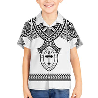 Personalised Melanesian Brotherhood Family Matching Short Sleeve Bodycon Dress and Hawaiian Shirt With Tribal Pattern LT05 Son's Shirt White - Polynesian Pride