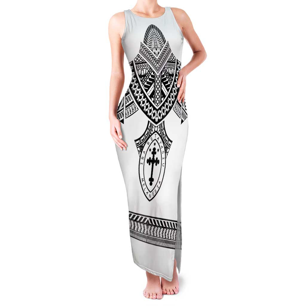 Personalised Melanesian Brotherhood Family Matching Tank Maxi Dress and Hawaiian Shirt With Tribal Pattern LT05 Mom's Dress White - Polynesian Pride