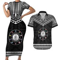 Personalised Melanesian Brotherhood Couples Matching Short Sleeve Bodycon Dress and Hawaiian Shirt Ministry Faith And Mission LT05 Black - Polynesian Pride