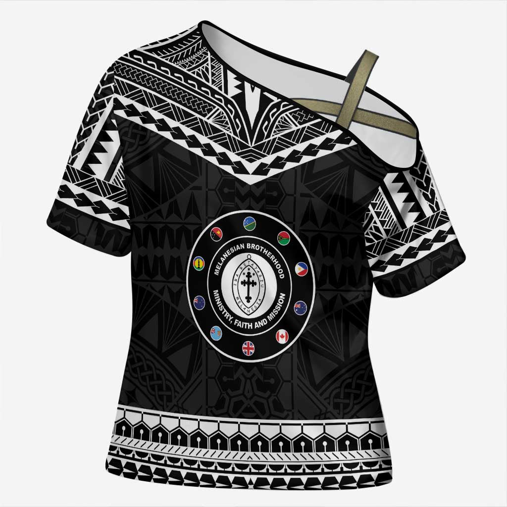 Personalised Melanesian Brotherhood Cross Shoulder Shirt Ministry Faith And Mission LT05 Female Black - Polynesian Pride