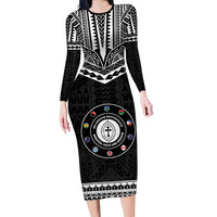 Personalised Melanesian Brotherhood Family Matching Long Sleeve Bodycon Dress and Hawaiian Shirt Ministry Faith And Mission LT05 Mom's Dress Black - Polynesian Pride