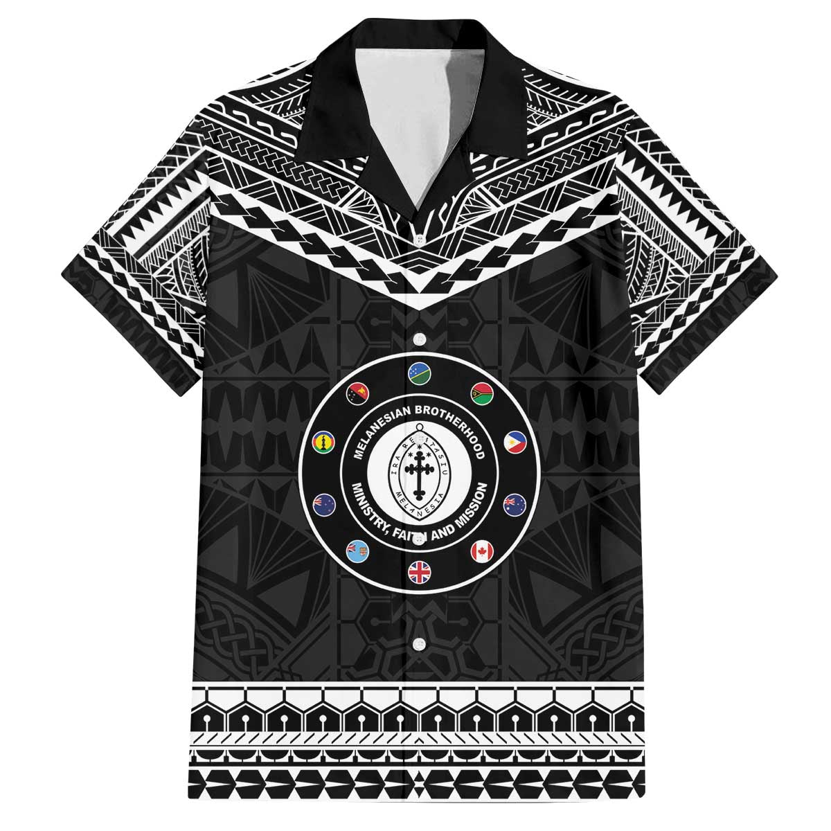 Personalised Melanesian Brotherhood Family Matching Off The Shoulder Long Sleeve Dress and Hawaiian Shirt Ministry Faith And Mission LT05 Dad's Shirt - Short Sleeve Black - Polynesian Pride