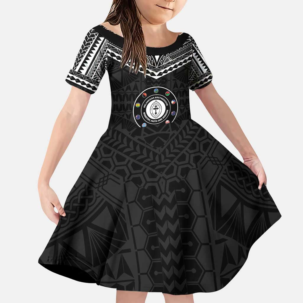 Personalised Melanesian Brotherhood Family Matching Puletasi and Hawaiian Shirt Ministry Faith And Mission LT05 Daughter's Dress Black - Polynesian Pride