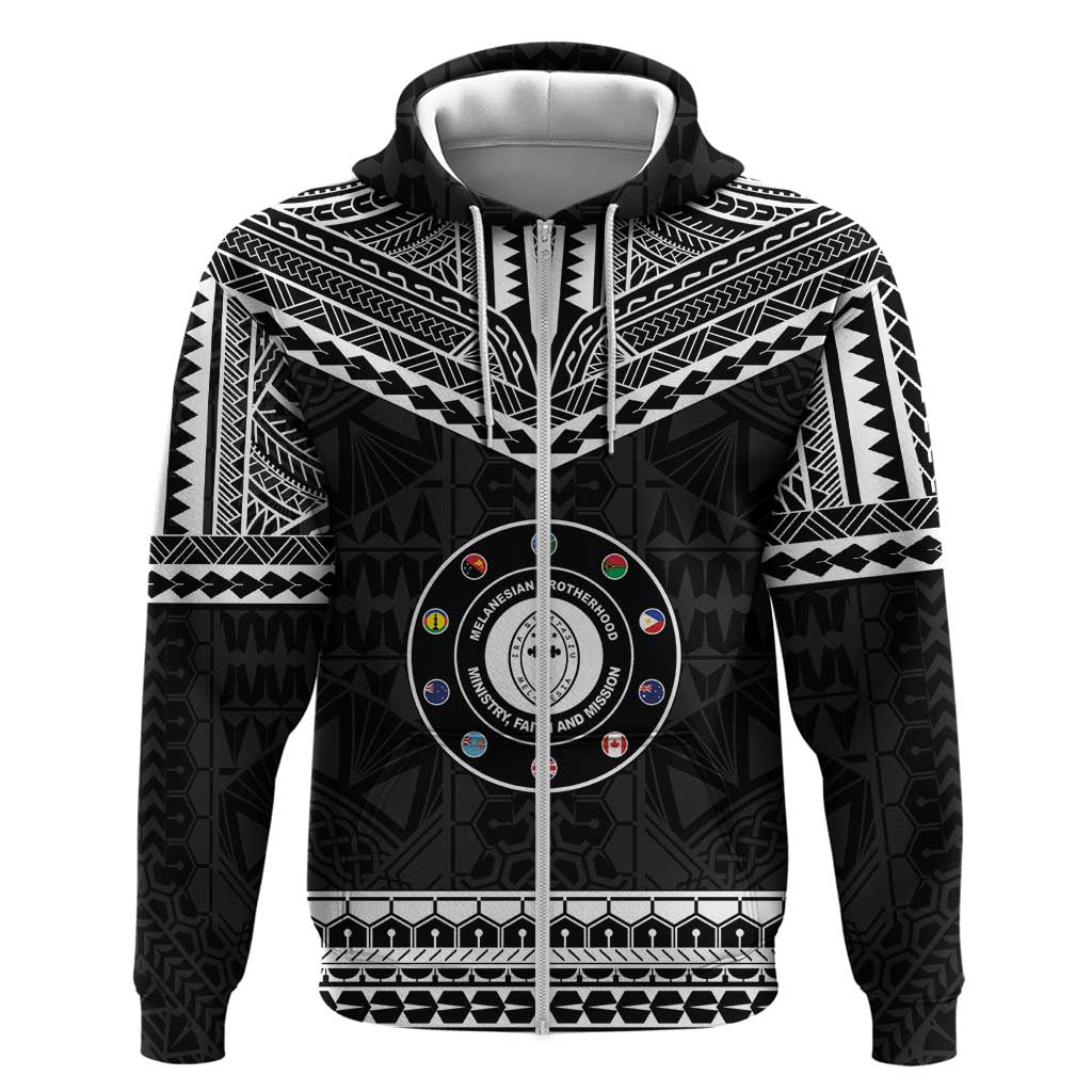 Personalised Melanesian Brotherhood Hoodie Ministry Faith And Mission LT05 Zip Hoodie Black - Polynesian Pride