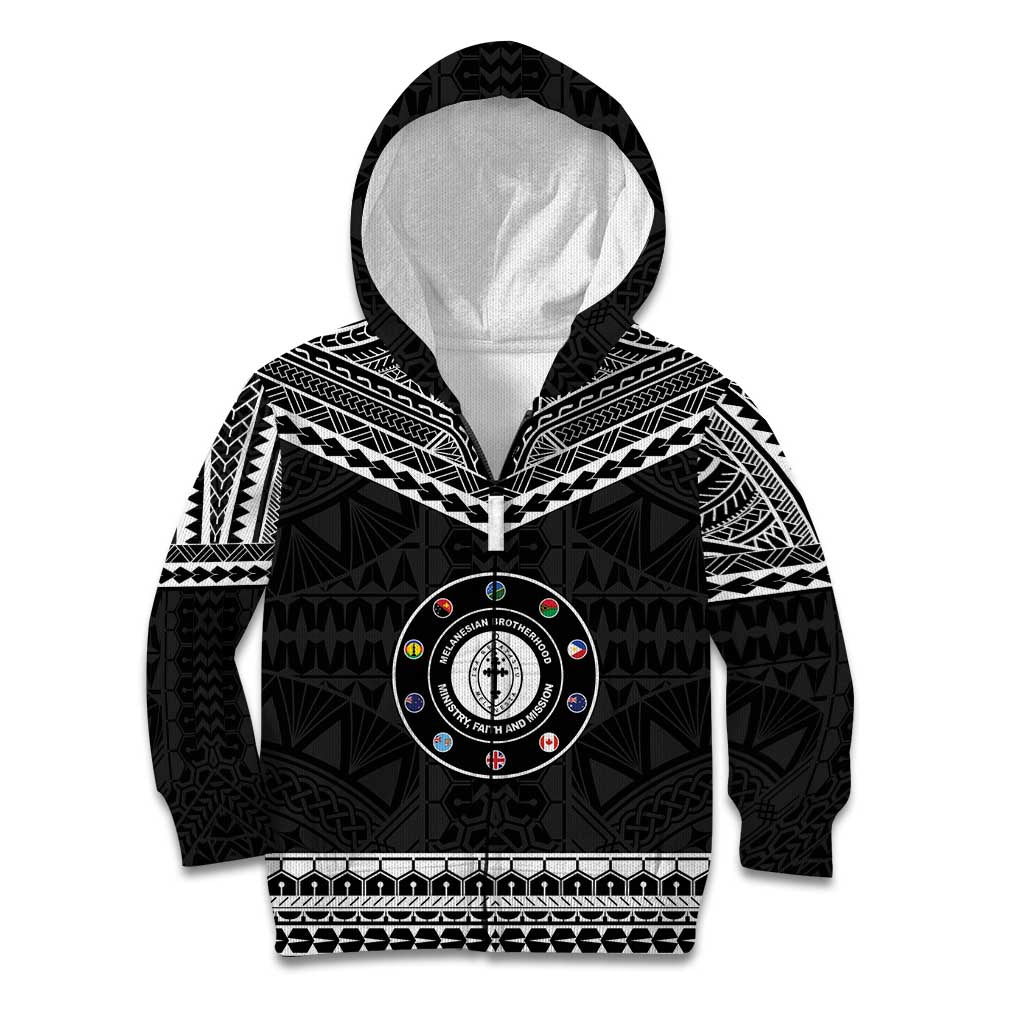 Personalised Melanesian Brotherhood Kid Hoodie Ministry Faith And Mission LT05 Zip Hoodie Black - Polynesian Pride