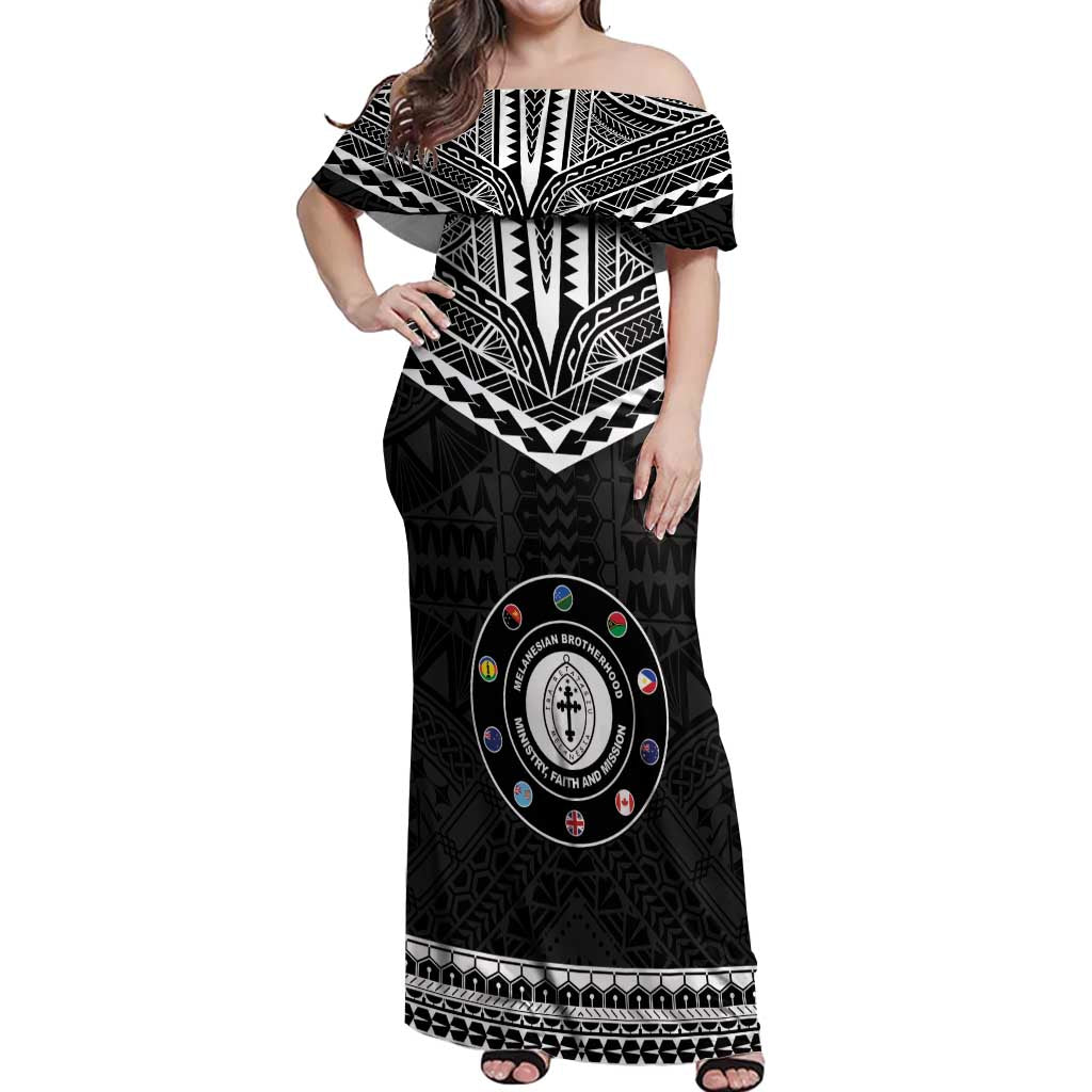 Personalised Melanesian Brotherhood Off Shoulder Maxi Dress Ministry Faith And Mission LT05 Women Black - Polynesian Pride