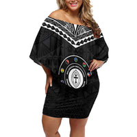 Personalised Melanesian Brotherhood Off Shoulder Short Dress Ministry Faith And Mission LT05 Women Black - Polynesian Pride
