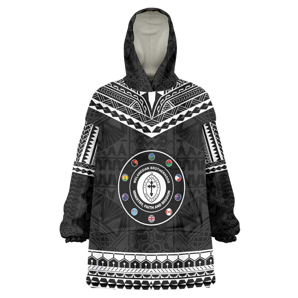 Personalised Melanesian Brotherhood Wearable Blanket Hoodie Ministry Faith And Mission LT05 One Size Black - Polynesian Pride