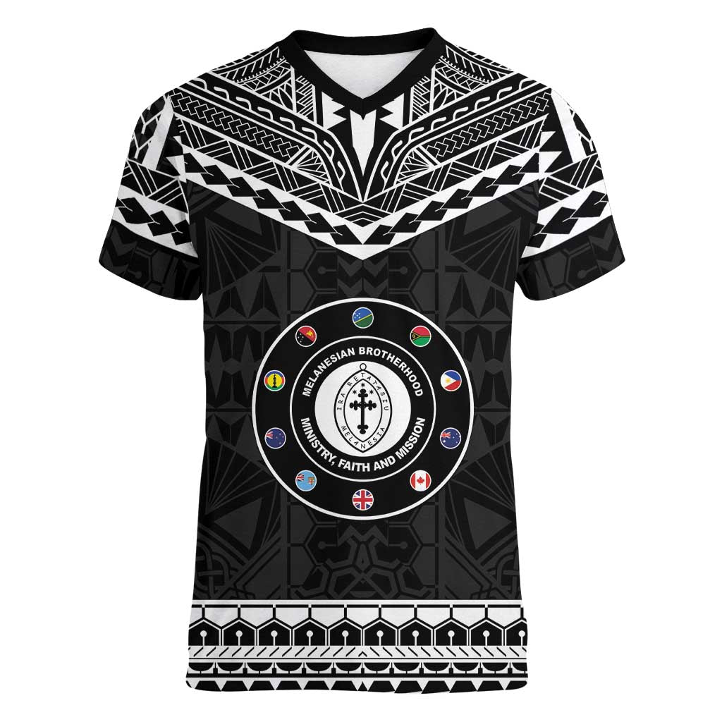 Personalised Melanesian Brotherhood Women V-Neck T-Shirt Ministry Faith And Mission LT05 Female Black - Polynesian Pride