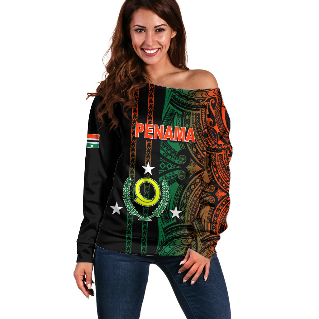 Custom Vanuatu Penama Off Shoulder Sweater Polynesian Tribal LT6 Women Black - Polynesian Pride