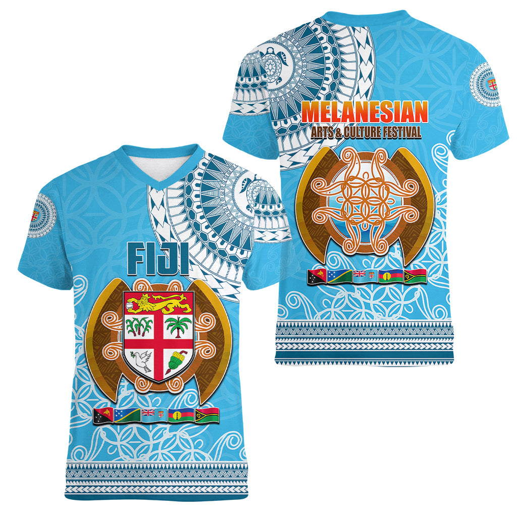 Fiji Women V Neck T Shirt Melanesian Festival 2023 LT6 - Polynesian Pride