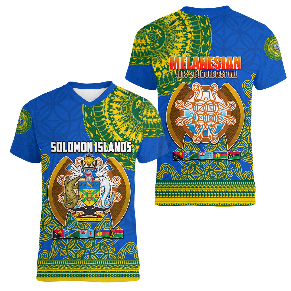 Solomon Islands Women V Neck T Shirt Melanesian Festival 2023 LT6 - Polynesian Pride
