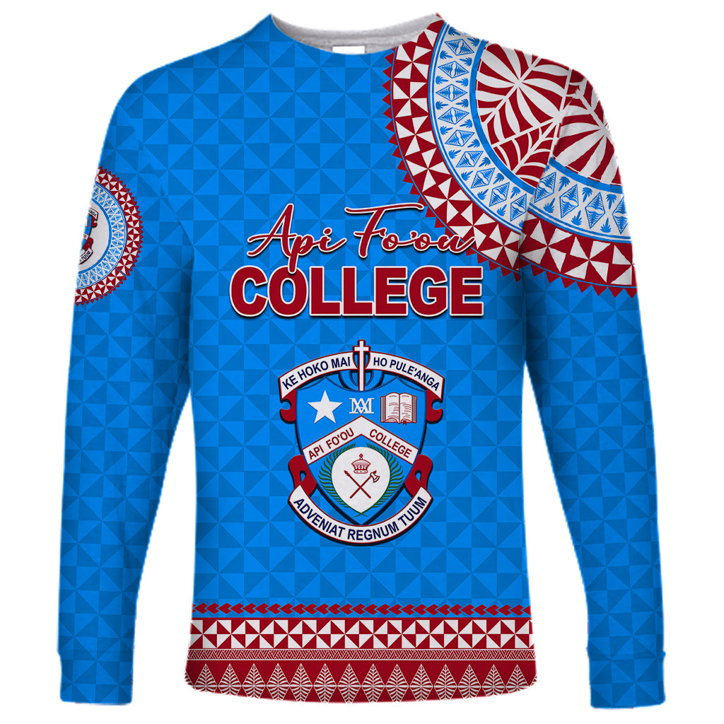 Tonga School Api Fo'ou College Long Sleeve Shirt Tribal Pattern LT6 Unisex Blue - Polynesian Pride