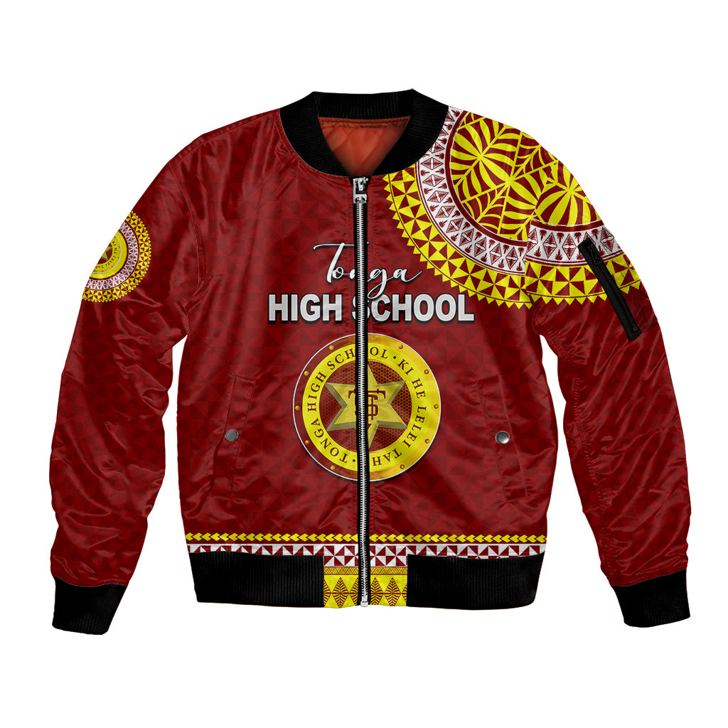 Tonga School Tonga High School Sleeve Zip Bomber Jacket Tribal Pattern LT6 Unisex Maroon - Polynesian Pride