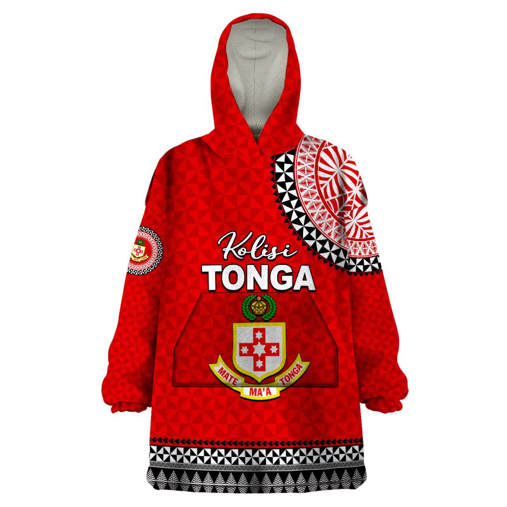 Tonga School Kolisi Tonga Wearable Blanket Hoodie Tribal Pattern LT6 One Size Red - Polynesian Pride