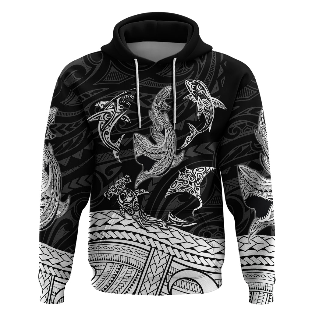 Polynesian Tribal Hoodie with Sharks Tattoo White LT6 White - Polynesian Pride