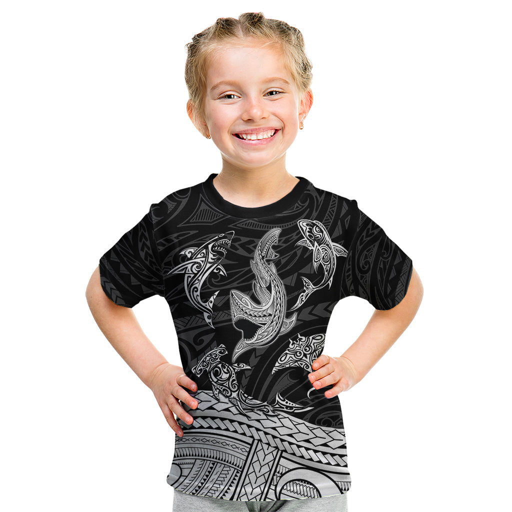 Polynesian Tribal Kid T Shirt with Sharks Tattoo White LT6 White - Polynesian Pride