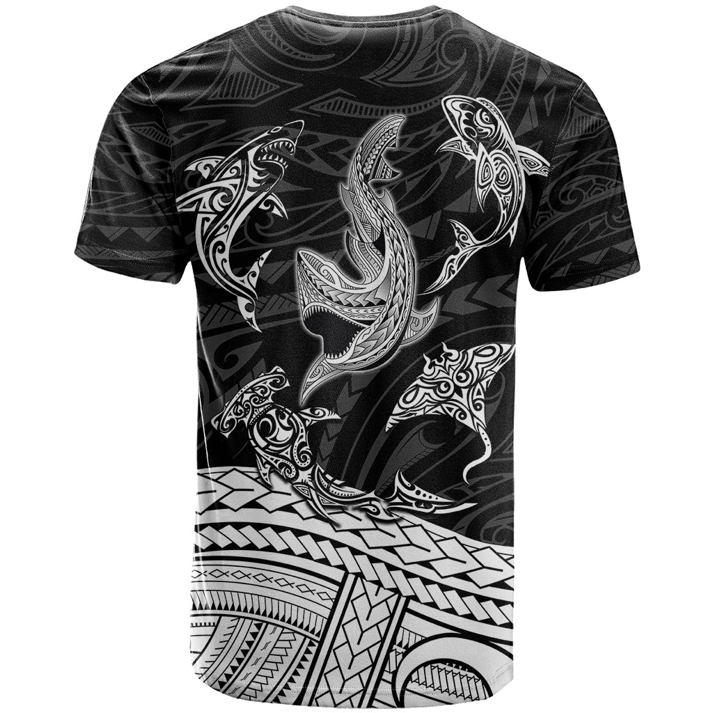 Polynesian Tribal T Shirt with Sharks Tattoo White LT6 - Polynesian Pride