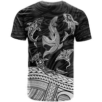Polynesian Tribal T Shirt with Sharks Tattoo White LT6 - Polynesian Pride
