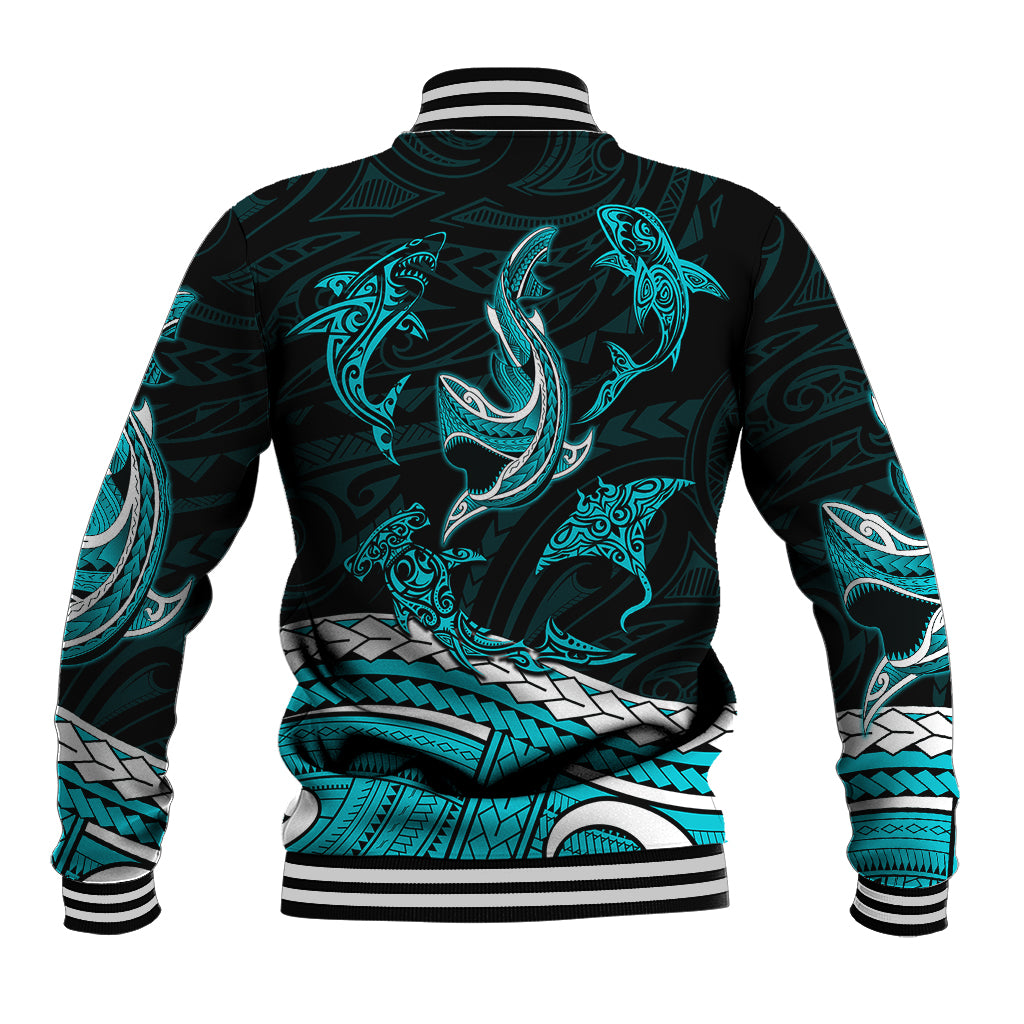 Polynesian Tribal Baseball Jacket with Sharks Tattoo Green LT6 - Polynesian Pride