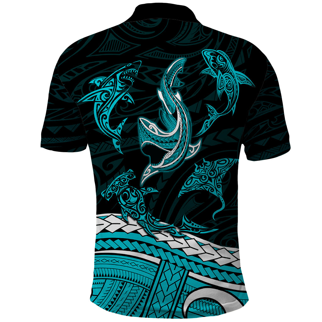 Polynesian Tribal Polo Shirt with Sharks Tattoo Green LT6 - Polynesian Pride
