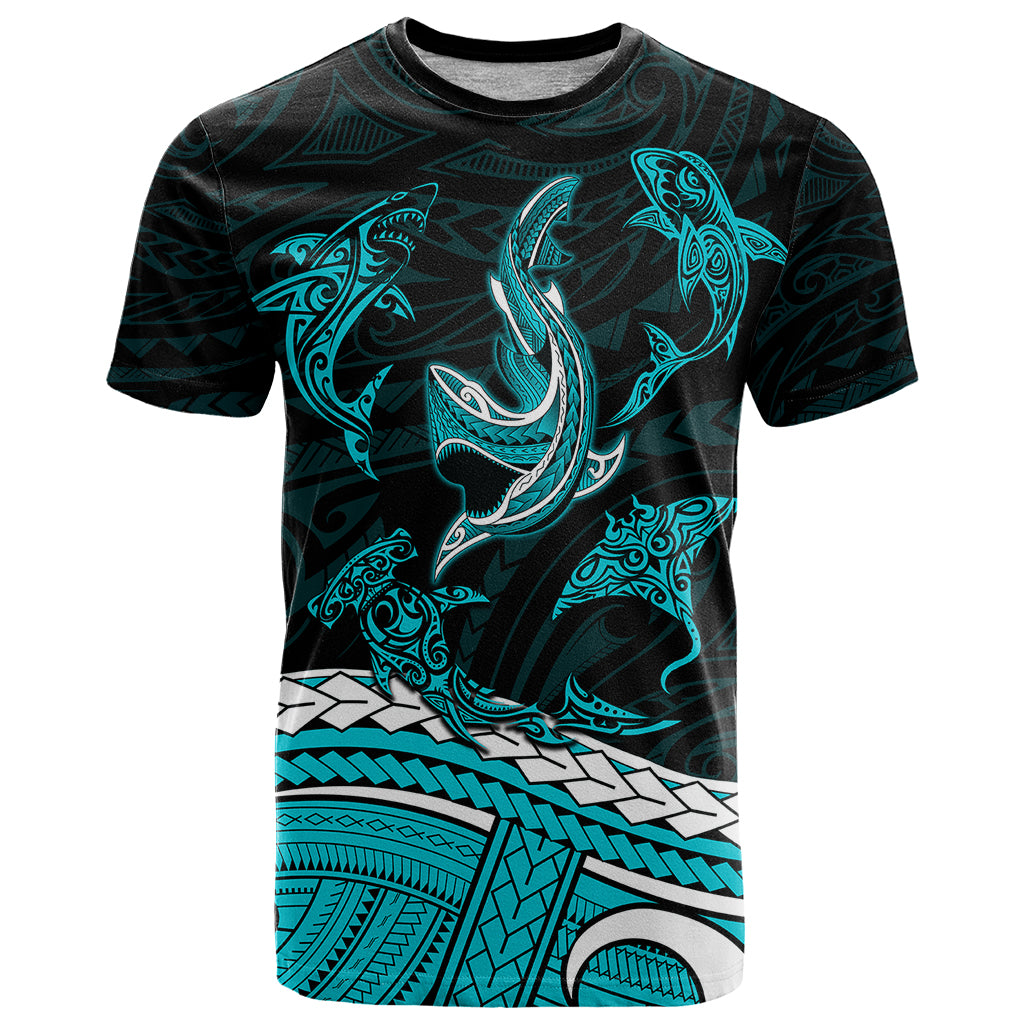Polynesian Tribal T Shirt with Sharks Tattoo Green LT6 Green - Polynesian Pride