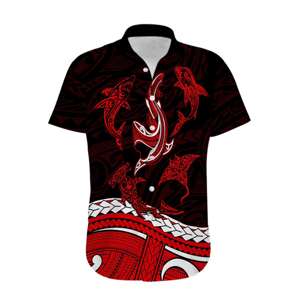 Polynesian Tribal Hawaiian Shirt with Sharks Tattoo Red LT6 Red - Polynesian Pride