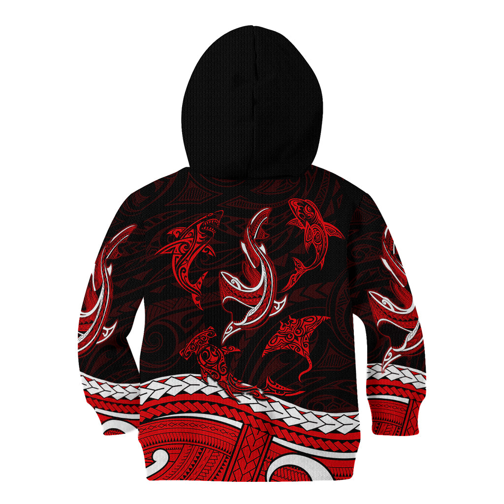 Polynesian Tribal Kid Hoodie with Sharks Tattoo Red LT6 - Polynesian Pride