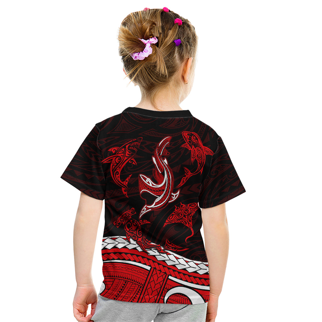 Polynesian Tribal Kid T Shirt with Sharks Tattoo Red LT6 - Polynesian Pride