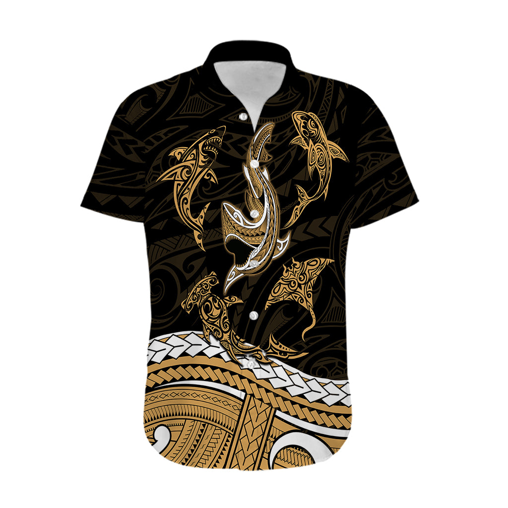 Polynesian Tribal Hawaiian Shirt with Sharks Tattoo Gold LT6 Gold - Polynesian Pride