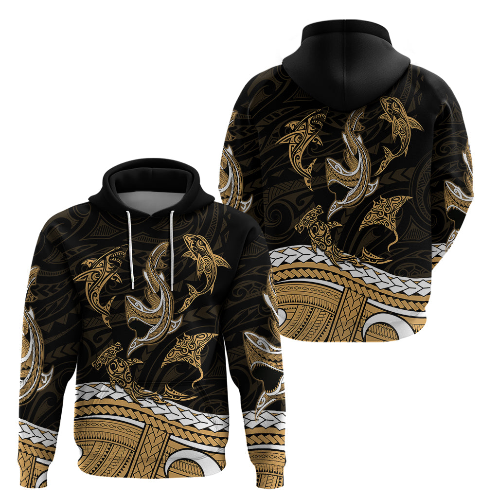 Polynesian Tribal Hoodie with Sharks Tattoo Gold LT6 - Polynesian Pride