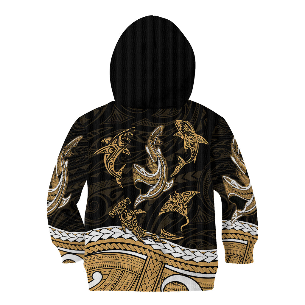 Polynesian Tribal Kid Hoodie with Sharks Tattoo Gold LT6 - Polynesian Pride